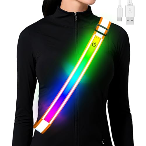 Reflective Sash Gear for Walking at Night,Flashing LED Reflective Belt Safety Lights for Walkers Night Dog Walking Biking Running,High Visibility Rechargeable With Wear 2 Ways for Men Women - color: Orange