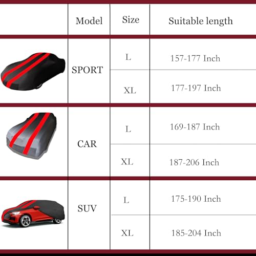 Indoor Car Cover Compatible with Protection Fit 157-177 Inch Sports Breathable Dust-Proof Stretch Cover for Underground Garage, Car Show（Black+Red） - size: L-SPORT
