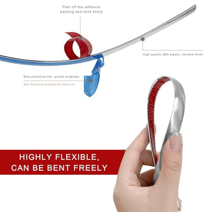 26FT Automotive Chrome Trim Molding, 1/2" (12mm) Wide Car Body Side Decorative Strip, Scratch-Proof Molding Trim Universal Self Adhesive Decoration for Bumper Window Door