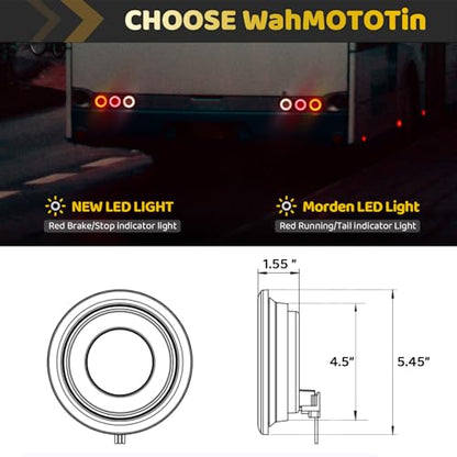 2pcs Smoked Lens 4 inch Round Red 64 LEDs Trailer Trucks Halo Brake Stop Running Turn Signal Tail Lights w/Rubber Grommet Sealed Waterproof IP67 For RV/Van, DC 12V