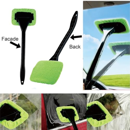 8pcs Car Windshield Cleaning Tool, Windshield Cleaner with with 5 Little Microfiber Pads That can be Washed/reused, Window Cleaner Tool, for Auto Glass Wiper (Green) - color: Green