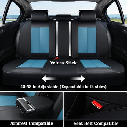 Coverado Back Leather Car Seat Covers for Trucks, Rear Seat Covers for Cars, Automotive Seat Covers Back Car Seat Cover, 3-Pieces Waterproof Nappa Leather Car Seat Cushion Protector, Black&Blue - color: Black&Blue