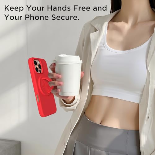 Magnetic Phone Grip Ring Holder, Liquid Silicone Magnet Cell Phone Grip Finger Loop, Compatible with Magsafe, Back of Phone for iPhone 17/16/15/14/13/12 Series, Red - color: Red