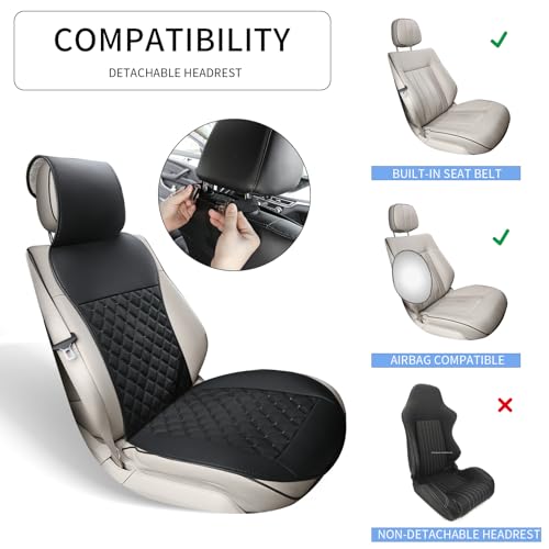 2pcs Car Seat Covers,Leather Water Proof Material No Slip Soft Car Seat Protector Side not Wrapped,for Car with Airbags,Seat Covers Universal for Most Automotive,Suvs,Vans,Trucks (Black) - color: Black
