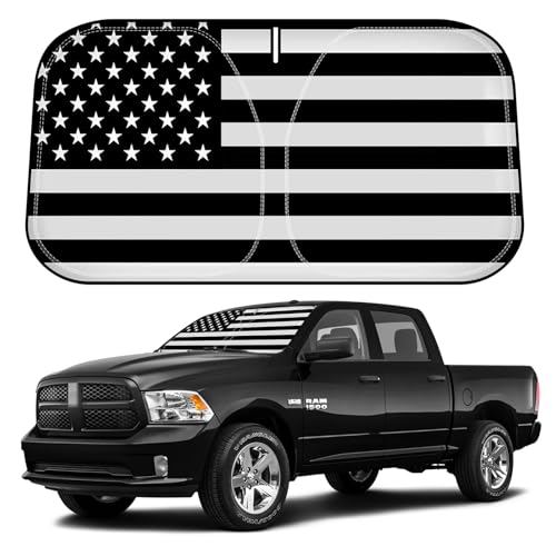 D-Lumina for 2009-2018 Dodge Ram 1500 Windshield Sun Shade, Front Window Sunshade American Flag Sun Visor Protector Fit Ram 1500 RegularCab QuadCab CrewCab MegaCab, Sun Shield Block UV Rays Heat - size: Silver & Black-Fit 2009-2018 Dodge Ram 1500