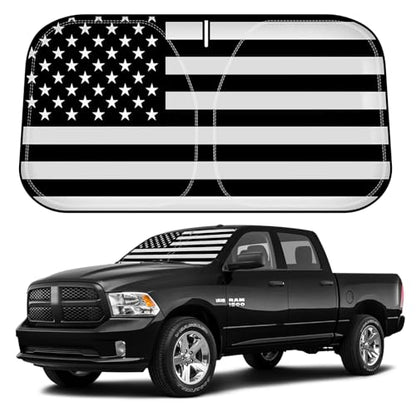 D-Lumina for 2009-2018 Dodge Ram 1500 Windshield Sun Shade, Front Window Sunshade American Flag Sun Visor Protector Fit Ram 1500 RegularCab QuadCab CrewCab MegaCab, Sun Shield Block UV Rays Heat - size: Silver & Black-Fit 2009-2018 Dodge Ram 1500