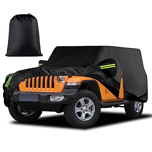 Waterproof Car Cover for Jeep Wrangler 2 Door 1987-2025 JK JL CJ YJ TJ Outdoor Sun Rain Snow Hail Protection with Driver Door Zipper - size: Custom Fit Jeep Wrangler 2 Door