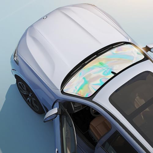 Sunshade Car Front Windshield Laser Titanium Silver Sun Shade Iridescent Cars Sunshade Foldable Sun Shield Cover Block UV Rays, Car Light Blocking Curtain Suitable for Most Cars Medium 55.9 x 29 in - color: Laser, size: M