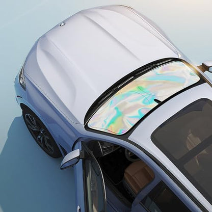 Sunshade Car Front Windshield Laser Titanium Silver Sun Shade Iridescent Cars Sunshade Foldable Sun Shield Cover Block UV Rays, Car Light Blocking Curtain Suitable for Most Cars Medium 55.9 x 29 in - color: Laser, size: M