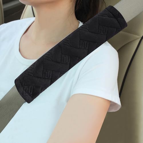 Amooca Soft Auto Seat Belt Cover Seatbelt Shoulder Pad Cushions 2 PCS for a More Comfortable Driving Universal Fit for All Cars and Backpack Black Braid Pattern - color: Black Braid Pattern