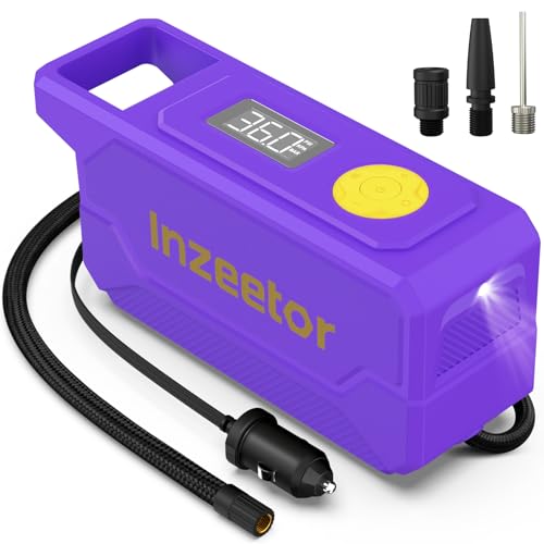 Tire Inflator Portable Air Compressor, 12V DC Auto Shutoff Air Pump with Digital Pressure Gauge and Emergency LED Light for Car Tires, Bicycle & Balloons, Purple - color: Purple