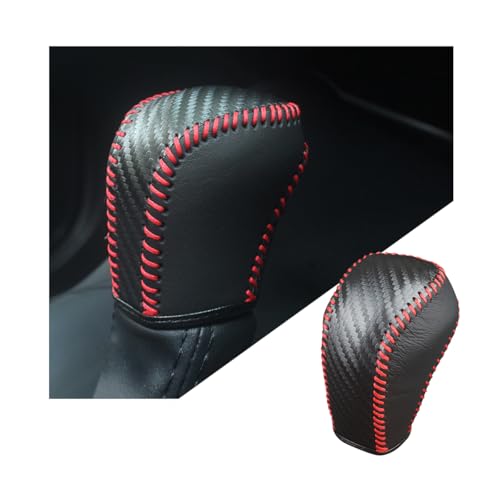 Bittwee Carbon Fiber Car Gear Shift Knob Cover, Leather Vehicle Stick Shifting Protector with Needle & Thread, Stylish Auto Shifter Knob Guard, Compatible with Inspire Crider Integra (Black/Red) - color: Black/Red