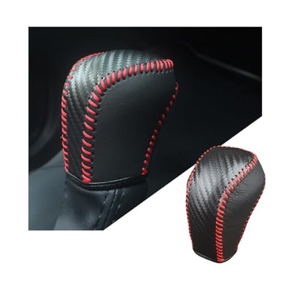 Bittwee Carbon Fiber Car Gear Shift Knob Cover, Leather Vehicle Stick Shifting Protector with Needle & Thread, Stylish Auto Shifter Knob Guard, Compatible with Inspire Crider Integra (Black/Red) - color: Black/Red