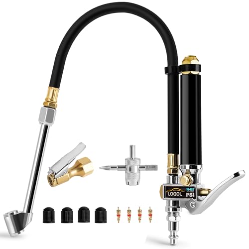 Tire Inflator with Pressure Gauge(10-120 PSI).Calibrated to ANSI B40.1 Grade B.w/Rubber Hose Lock on Air Chuck and Connect Coupler.