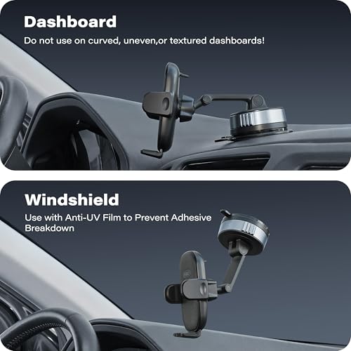 APPS2Car Car Phone Holder, Gel-Lock Strong Suction Phone Holders for Your Car Dashboard/Windshield, Dual-Axis Damping Arm, Ultra Stable Easy Clamp Car Phone Mount Stand for iPhone, Samsung, Google
