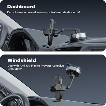 APPS2Car Car Phone Holder, Gel-Lock Strong Suction Phone Holders for Your Car Dashboard/Windshield, Dual-Axis Damping Arm, Ultra Stable Easy Clamp Car Phone Mount Stand for iPhone, Samsung, Google