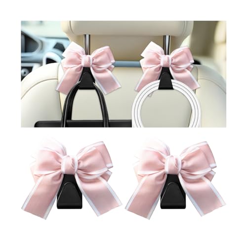 Cute Bow Car Seat Headrest Hooks, 2PCS Multifunctional Vehicle Rear Seat Hanging Hooks, Automotive Interior Seatback Storage Organizer for Purses Bags, Universal for SUV Sedan Truck (Pink) - color: Pink