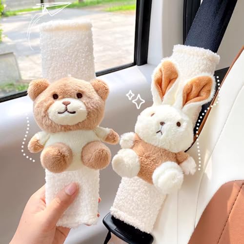 2 PCS Seat Belt Cover Pad, Cute Kawaii Animal Bunny Seatbelt Covers for Kids and Adults, Winter Plush Fluffy Soft Seat Belt Cover, Cartoon Seatbelt Cushion,Car Seat Strap Pads (D-Bunny) - color: D-Bunny