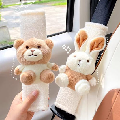 2 PCS Seat Belt Cover Pad, Cute Kawaii Animal Bunny Seatbelt Covers for Kids and Adults, Winter Plush Fluffy Soft Seat Belt Cover, Cartoon Seatbelt Cushion,Car Seat Strap Pads (D-Bunny) - color: D-Bunny