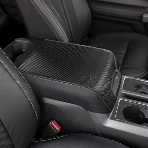 DEYTOP Center Console Cover for Ford F150 2015-2020 & F250 F350 F450 2017-2022 Accessories Console Armrest Cover for Ford Expedition 2018-2024 (Carbon Fiber with White Stitches, 2015-2020) - color: Carbon Fiber with White Stitches, size: 2015-2020