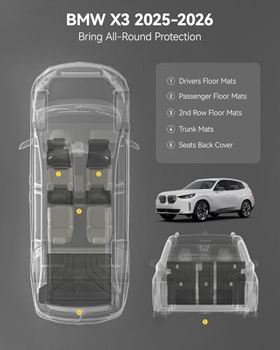 3W Floor Mats & Cargo Liner Fit for 2025 2026 BMW X3 G45, Seatback Protector Mats Cover, Trunk Mat TPE All Weather Custom Car Accessories Full Set BMW X3 30/50M xDrive - style: 2) X3 2025-2026 | Full Set