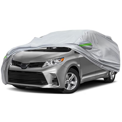 KEYOOG 6-Layer Full Car Cover is All-Weather Waterproof, Universal in All Seasons, Snow Prevention Rainproof, Acid Rainproof, Sunscreen, Ultraviolet-Proof, Fit MPV 199"-210" Green Reflective Strip - color: Green reflective strip, size: 6/ M-L For MPV-Leng