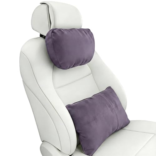 2PCS Car Pillow for Car Neck Pillow for Driving Seat Neck Support Soft Cushion Back Support Head-Rests for Vehicle Sleeping with Elastic Adjustment Strap (Violet, Head and Lumbar) - color: Violet, size: Head and Lumbar