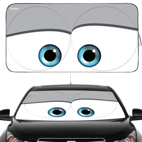 GVEN Windshield Sun Shades Car Sun Shade Protector Blocks UV Rays for Full-Size Sedan & SUV, Mid-Size SUV, Sports Cars, Wagon and Mid-Size Pickup Truck Car Accessories (Eyes-Grey, L) - color: Grey, size: Large (Universal Fit)