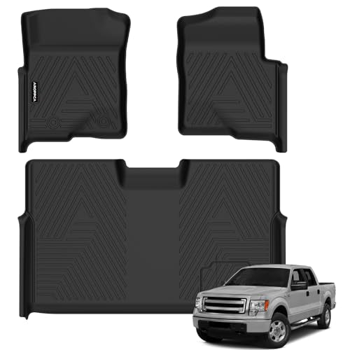 All Weather Floor Mats for 2010-2014 Ford F150 SuperCrew/Crew Cab with 1st Row Bucket Seat, TPE Rubber Floor Liners Anti-Slip Full Set Automotive Mats for 2014 F150 Accessories - size: Floor Mats for 2010-2014 Ford F150