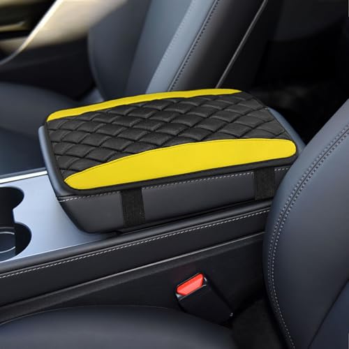 Car Center Console Cushion Pad, Car Armrest Cover, Universal Leather Waterproof Armrest Seat Box Cover, Car Decor Accessories Comfortable Auto Armrest Cover Protector for Cars (Yellow) - color: Yellow