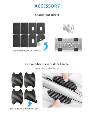 Carbon Fiber License Plate Frames- Black Plastic Car Tag Holder, 2 Pack 4 Hole Slim Edge Front Rear Bracket with Screw Caps and Car Door Handle Stickers - style: Black-Slim Frame