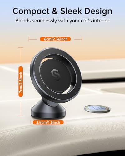 SYNCWIRE for MagSafe Car Mount - 360 Rotation Magnetic Phone Holder for Car Dashboard, Strong Magnet Car Phone Holder Mount Compatible iPhone 17 Pro Max Air 16 15 14 13 - Car Accessories for Women Men - style: Space Gray