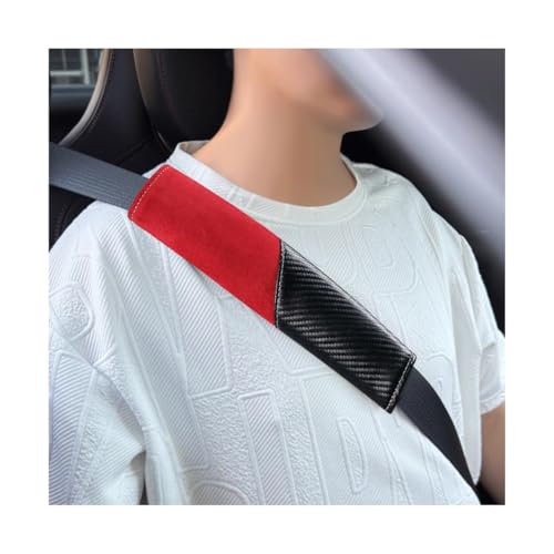 2PCS Car Seat Belt Cover, Soft Carbon Fiber Suede Breathable Vehicle Seat Strap Shoulder Cushion, Comfortable Automotive Interior Seatbelt Mat Pad, Universal for SUV Van RV (Black/Red) - color: Black/Red