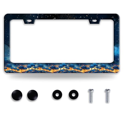Blue Galaxy License Plate Frame Watercolor Forest License Plate Colorful Auto Accessory Decoration Stainless Steel Funny License Plate Frames 6.3 x12.3 Inch - color: Blue Galaxy Forest