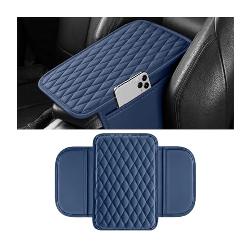Car Armrest Cushion Pad, Leather Vehicle Center Console Cover with 2 Storage Bags, Non-Slip Automotive Interior Arm Rest Seat Box Cover Accessories, Universal for SUV RV Sedan (Dark Blue) - color: Dark Blue