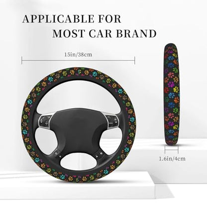 Colorful Paw Print Elastic Steering Wheel Cover Universal 15 Inch - color: 16