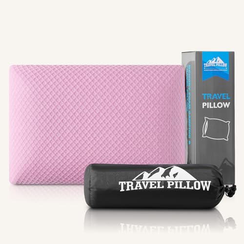 Travel Pillow Memory Foam Pillows, Camping Pillow-Compressible Medium Firm, Breathable Cover, Ideal Backpacking Hiking, Bed Pillows, Airplane and Car (Apricot Pink, S) - color: Apricot Pink, size: S-15.7*9.8in