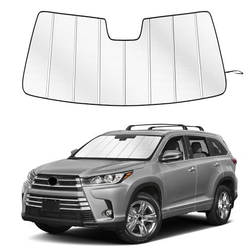Windshield Sun Shade for to-yo-ta Highlander 2014-2019 Custom Fit Accordion Folding Design Window Sunshade Car Accessories, Full Coverage Sun Visor Protector - Blocks 99% UV Rays - size: To-yo-ta Highlander 2014-2019