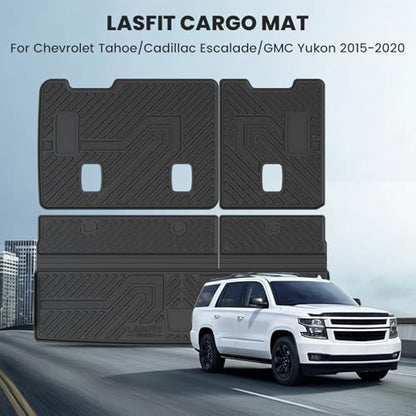 LASFIT Trunk Mat with Backrest Mat 2015-2020 for Chevrolet Chevy Tahoe/GMC Yukon (Only Yukon, Not Fit Yukon XL)/Cadillac Escalade (Only Escalade, Not Fit Escalade ESV), All Weather TPE Custom Fit - size: Cargo Liner for Tahoe/Yukon/Escalade 2015-2020