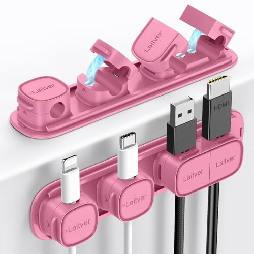 6 Pack Magnetic Cable Clips [1s Open/Lock], Laitver Cord Organizer Holder Strong Adhesive Desk Cable Management- Organize Charging Cords Neatly for Home, Office, Car,Desk, Nightstand-Rose Red - color: Rose Red