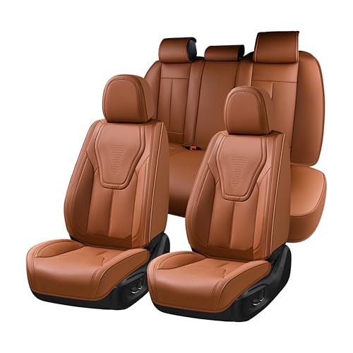 FLORICH Car Seat Covers, Brown Leather Seat Covers for Cars, Faux Nappa Leather Automotive Seat Protectors, Car Seat Cushions Universal Fit for Most Sedans SUVs Trucks - Brown - color: Brown, size: Fullset