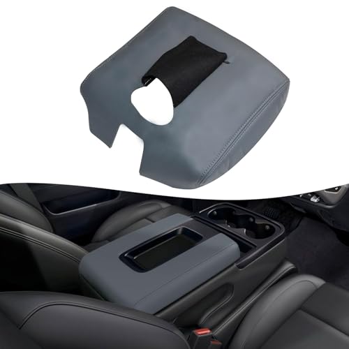 Priprilod Leather Center Console Lid Armrest Cover Dark Gray Compatible with Chevy Silverado/GMC Sierra (40/20/40 Split Bench Seat) 2014 2015 2016 2017 2018 (Only Leather Part) - color: Dark Gray