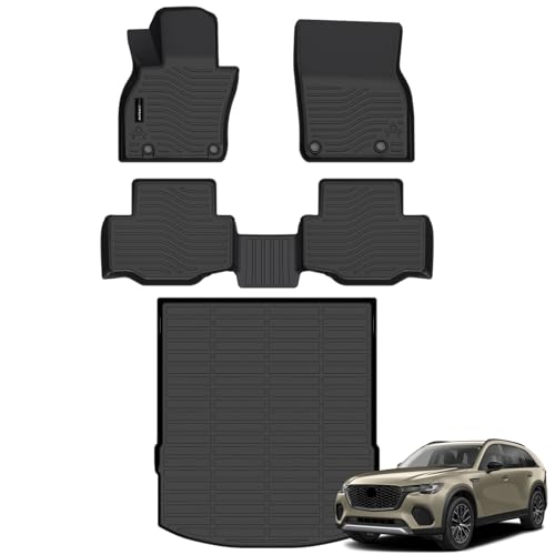 Auxko All Weather Floor Mats Cargo Mat Fit for 2026 2025 Mazda CX-70 & CX70 PHEV TPE Liners Mazda CX70 Accessories All Season Guard Odorless Anti-Slip Floor Mats Trunk Liner - size: cx70|2024-2026|floor+cargo mats
