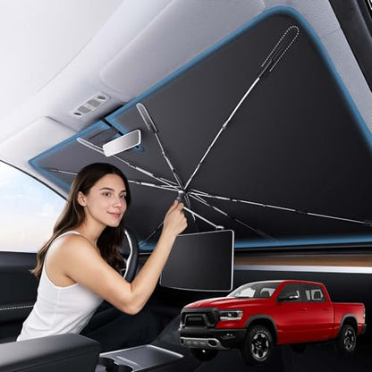 Zanch Upgrade Windshield Sun Shade, Custom Fit for Dodge RAM 1500 2500 3500 [Titanium-Silver Reflective Coating] Blocks 99% UV & Heat, Sunshade Umbrella for RAM 1500 2500 3500, 2015...2023 2024 2025 - size: For RAM 1500/2500/3500 (2015-2025)