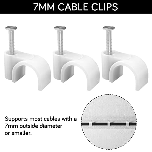 CableGeeker Cable Clips 100 Pieces Cat8 Cat7 Cat6 Ethernet Cable Clips with Nails 7mm Cord Holder for Circle Ethernet Cable (White) - style: Nail in Round Cable Clips 100Pcs