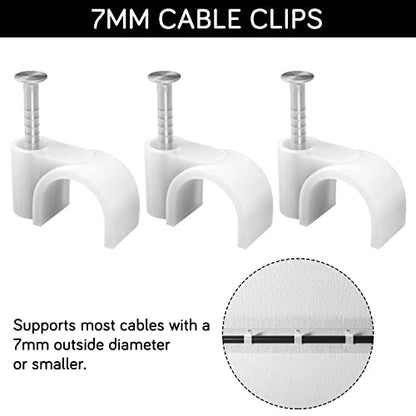 CableGeeker Cable Clips 100 Pieces Cat8 Cat7 Cat6 Ethernet Cable Clips with Nails 7mm Cord Holder for Circle Ethernet Cable (White) - style: Nail in Round Cable Clips 100Pcs