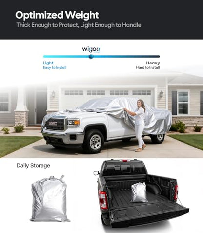 Wigoo GMC Sierra 1500 2500 3500 Truck Car Cover Accessories 2019-2026, Custom Fit Waterproof All Weather Outdoor Pickup Cover, Windproof UV Rain Snow Dust Protection, Door Zipper, Reflective Strips - size: for GMC Sierra 1500 2500 3500 (2019-2026)