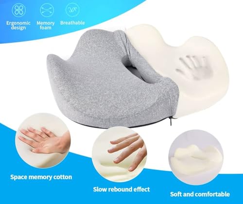 Schultz Squared Memory Foam Seat Cushion for Office Chair or Car - Ergonomic Design, Contoured Shape, & Non-Slip Bottom for Sciatica and Pain Relief