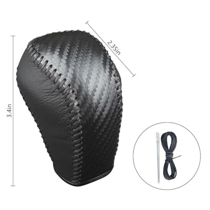 Bittwee Carbon Fiber Car Gear Shift Knob Cover, Leather Vehicle Stick Shifting Protector with Needle & Thread, Stylish Auto Shifter Knob Guard, Compatible with Inspire Crider Integra (Black) - color: Black