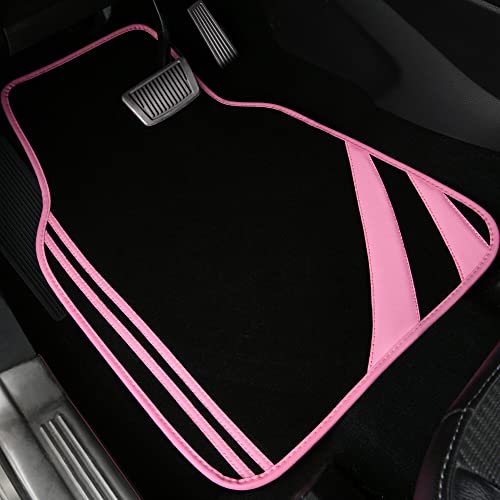 CAR PASS Pink Edge Faux Leather Car Floor Mats Universal Car Carpet Mats with Double Stitch Line Anti-Slip Backing Design, for Cute Girly Women, Fit 95% Automotive,SUVs,Sedan,Vans (Black and Pink) - color: Black and Pink